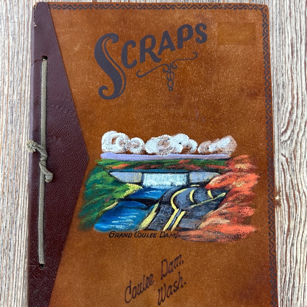 Vintage Leather Scrapbook with Grand Coulee Dam Scenic Cover